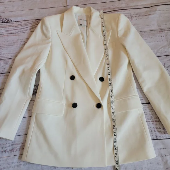 Madewell Wool Blend Off-White Double Breasted Collared Blazer Women's 00 - Picture 6 of 8